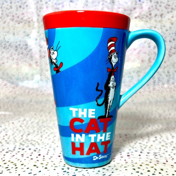 Cat In The Hat Travel Mug with Lid - Dr. Seuss 6" Tall Ceramic - Picture 4 of 7